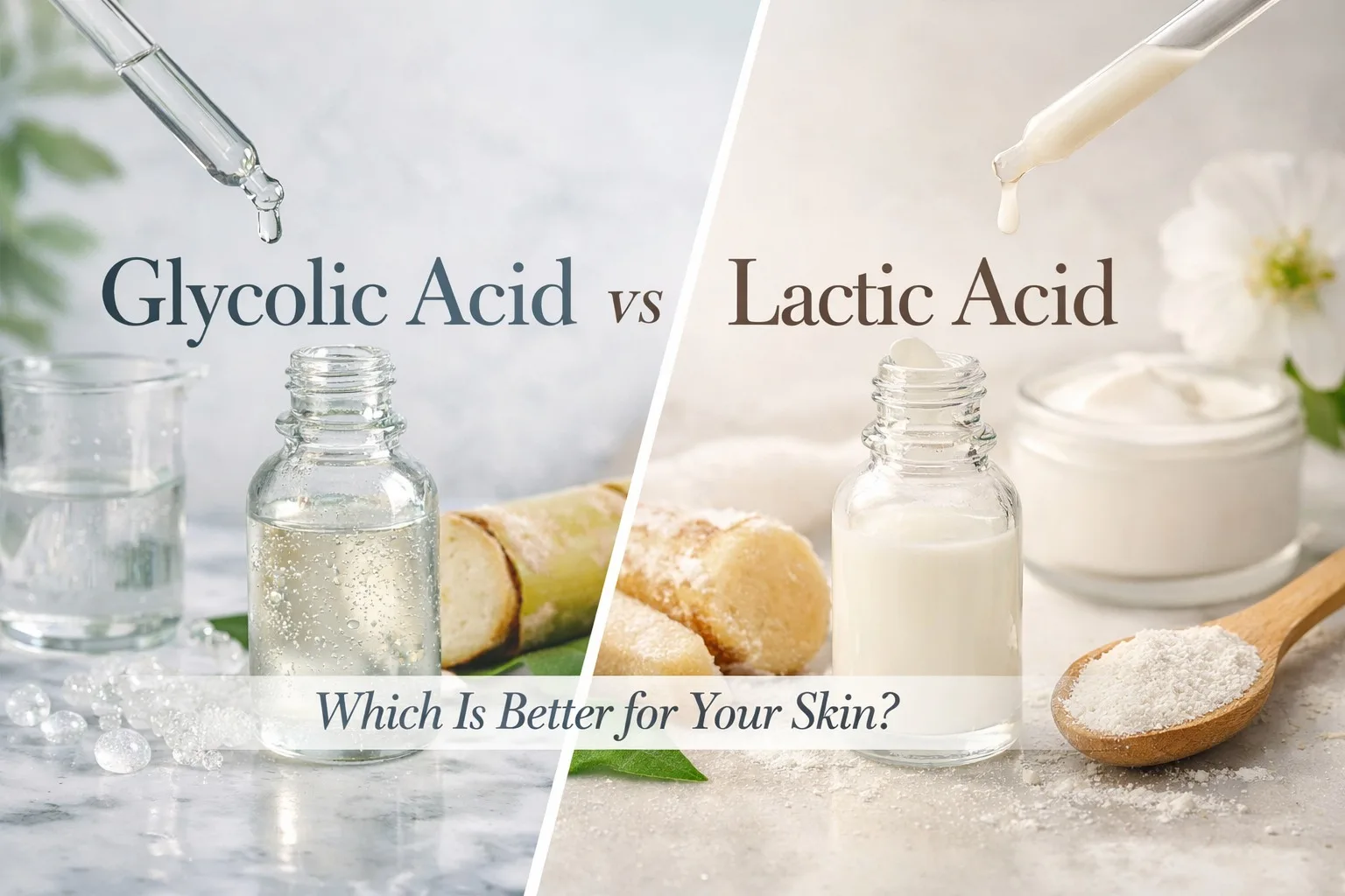 Glycolic acid vs lactic acid skincare ingredient comparison